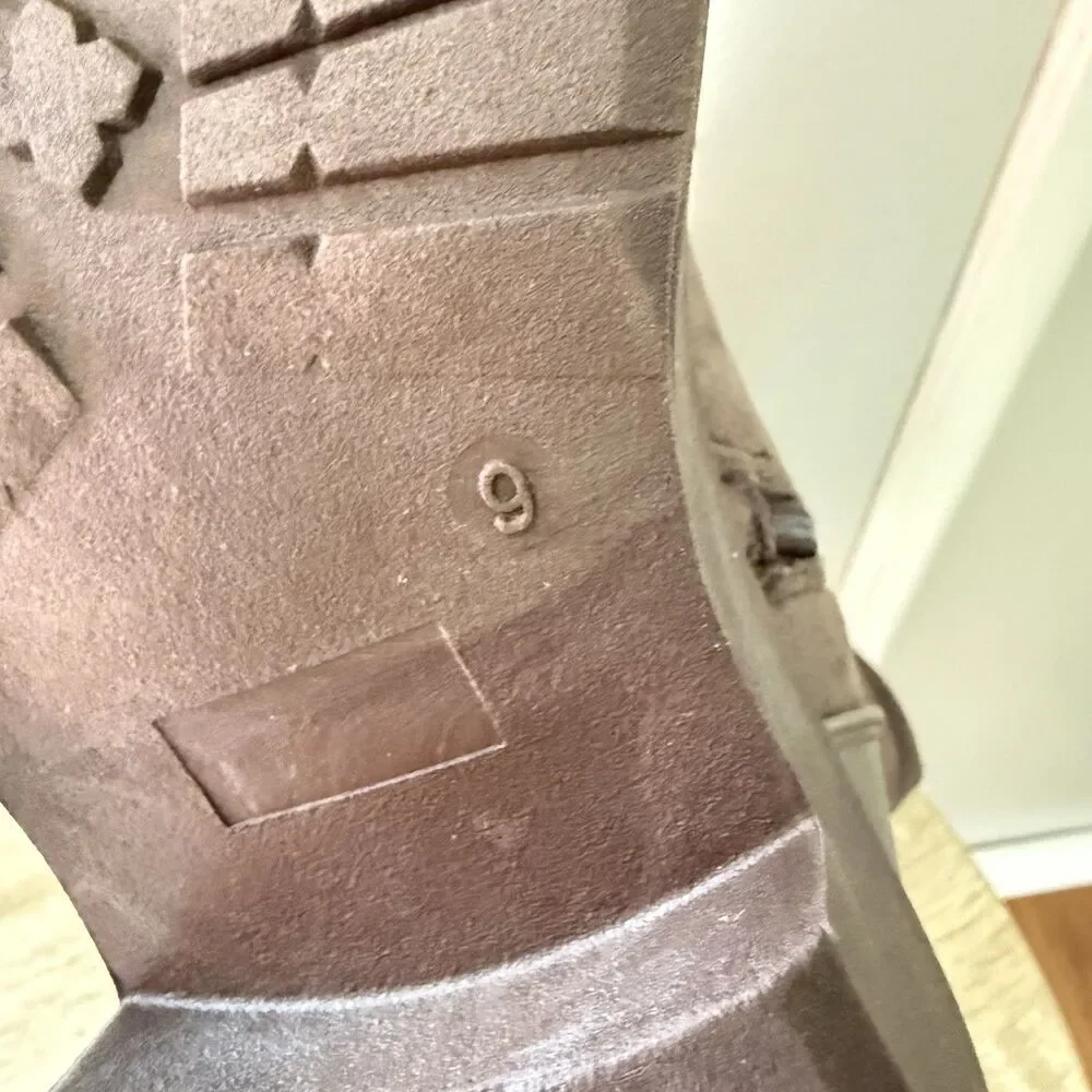 Women's Fashion Thick Heel Riding Boots Grey/brown Side Zipper Durable Size 9
